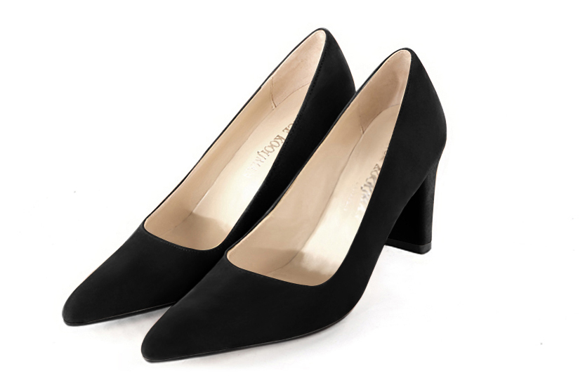 Matt black women's dress pumps,with a square neckline. Tapered toe. Medium comma heels. Front view - Florence KOOIJMAN